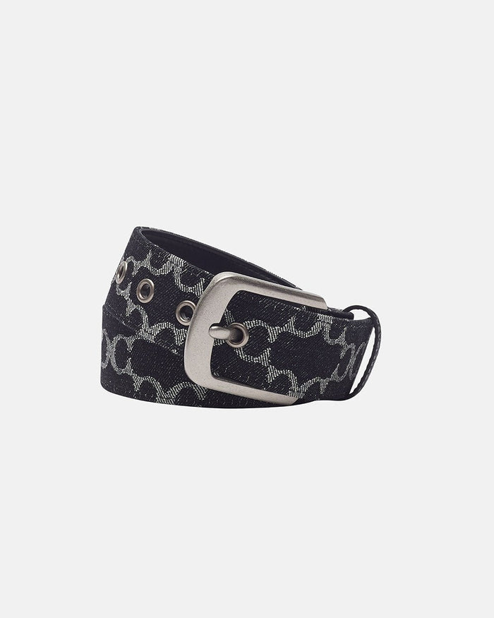FEVER BELT BLACK - black monogram belt, flat lay - Cold Culture