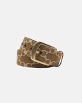 FEVER BELT BROWN - brown monogram belt, flat lay - Cold Culture