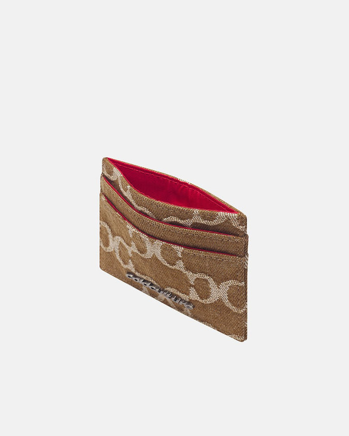 FEVER CARD HOLDER BROWN - brown monogram card holder, side view - Cold Culture