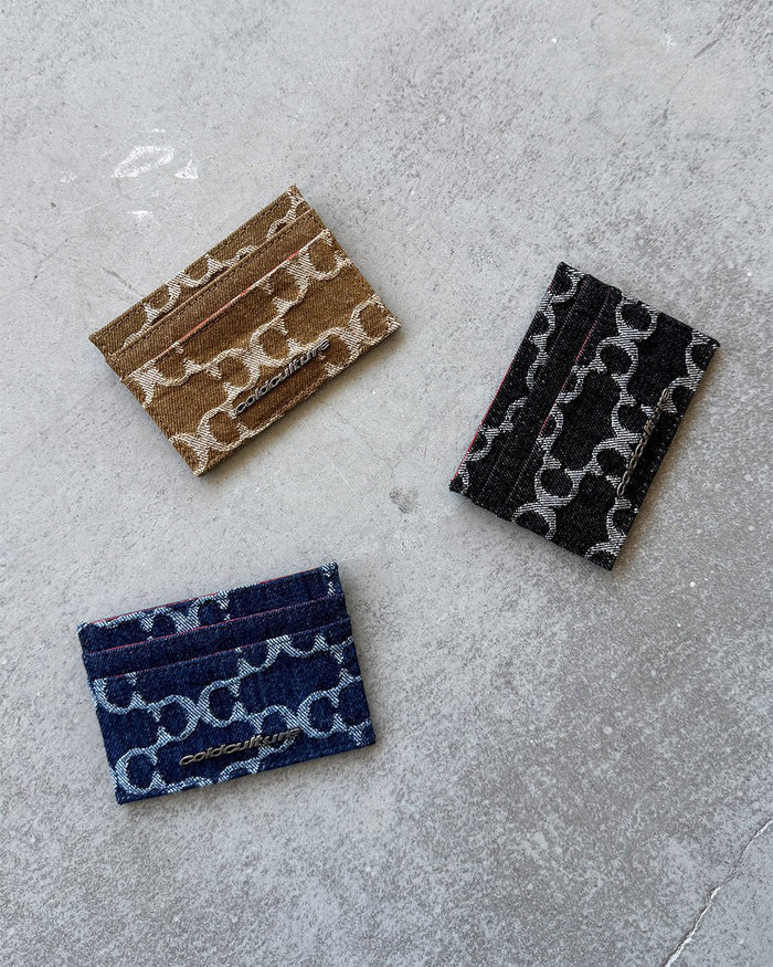 FEVER CARD HOLDER  BLACK - black monogram wallet, flat lay with matching pieces - Cold Culture