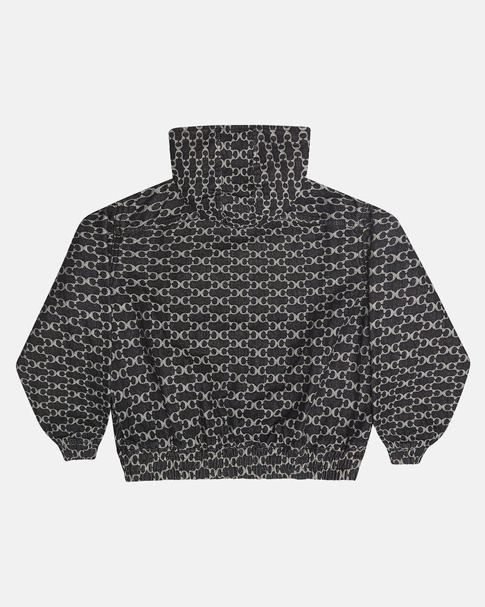 FEVER JACKET BLACK - black monogram hooded jacket, back view - Cold Culture