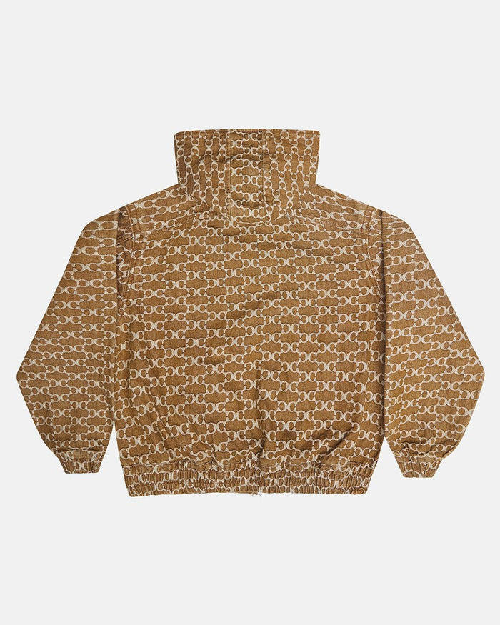 FEVER JACKET BROWN - brown monogram hooded jacket, back view - Cold Culture