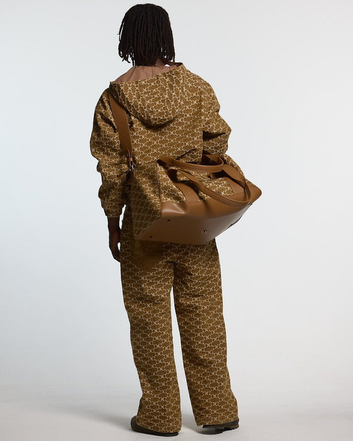 FEVER JACKET BROWN - brown monogram hooded jacket, back view on male model - Cold Culture #man