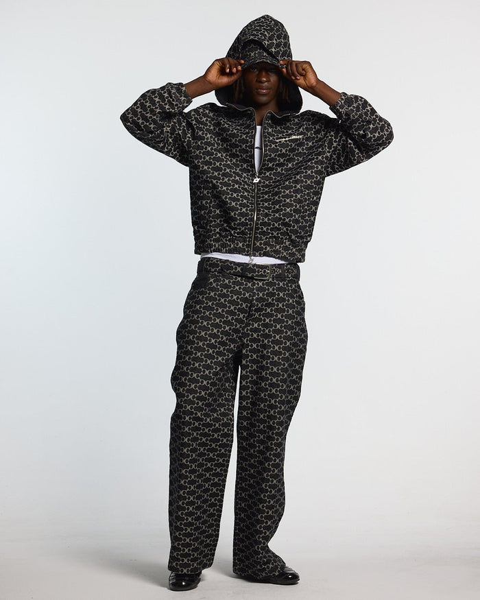 FEVER PANTS V3 BLACK - black monogram denim pants, front view on male model - Cold Culture #man