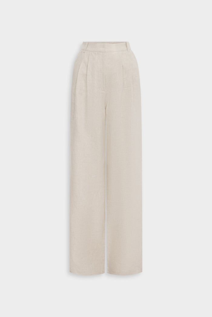 Venroy Fixed Waist Linen Trouser - Sand