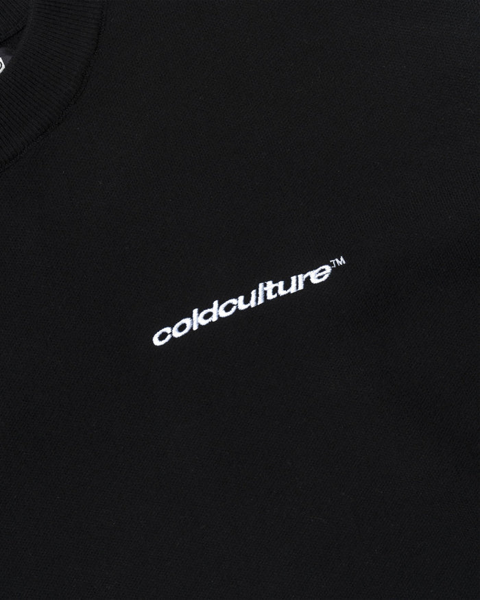 FURRY SCRIPT KNIT BLACK - black fuzzy script knit sweater, detail close-up - Cold Culture