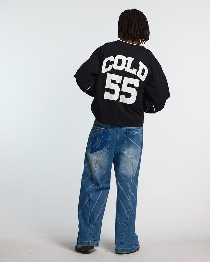GAME ON LONGSLEEVE BLACK - black graphic print longsleeve tee, back view on male model - Cold Culture #man