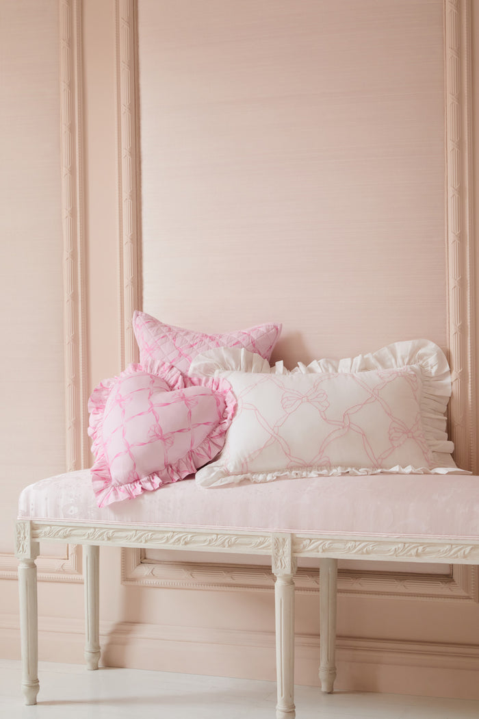 Garden Bow Ruffle Throw Pillow - ROSEWATER