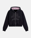 GIRLS CLUB ZIP HOODIE BLACK - black women's zip-up hoodie, front view - Cold Culture