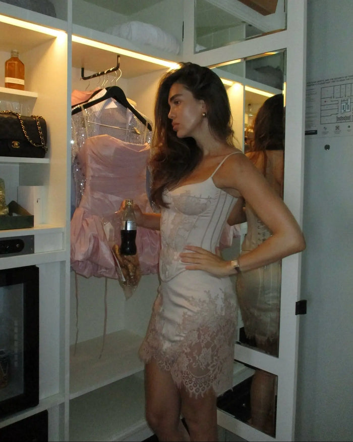 Glamorous Sheath Lace Homecoming Dress with Corset Bodice RM220 Sheer Fairy