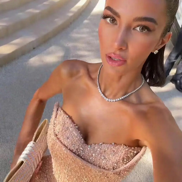 Gold Beaded Off-the-Shoulder Peplum Mermaid Evening Gown with Cape Sleeves & Choker SS558 Sheer Fairy
