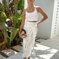 White Gold Snake Jaspre Wrap Skirt with gold foil snake motifs and a multi-wear tie waist.