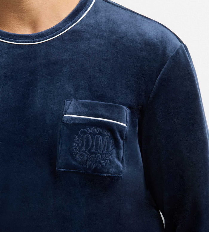Haut homme manches longues col rond bleu marine Dim Chenille
