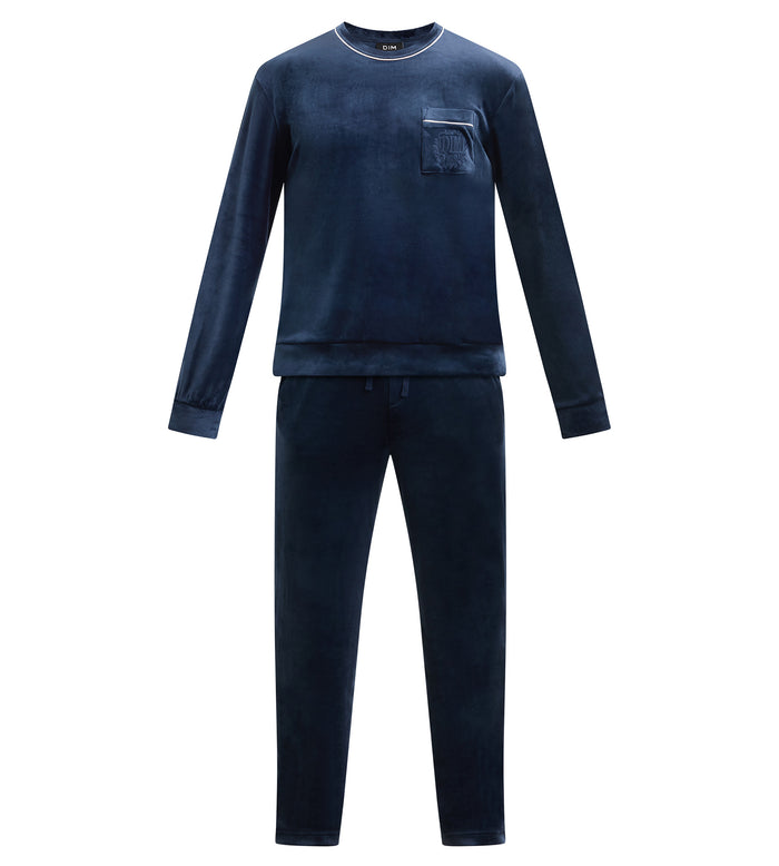 Haut homme manches longues col rond bleu marine Dim Chenille