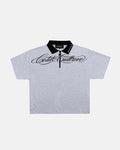 HEAT GYM POLO GREY - grey zip polo shirt, front view - Cold Culture