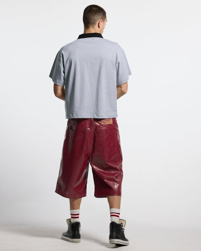HEAT GYM POLO GREY - grey zip polo shirt, back view on male model - Cold Culture