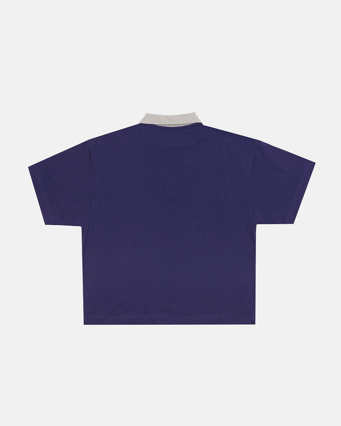 HEAT GYM POLO NAVY - navy zip polo shirt, back view - Cold Culture