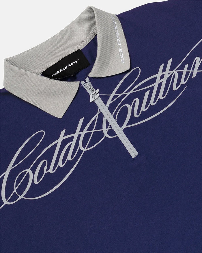HEAT GYM POLO NAVY - navy zip polo shirt, detail close-up - Cold Culture