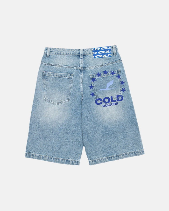 HEIGHTS V2 SHORTS LIGHT WASHED DENIM - light washed denim shorts, back view - Cold Culture