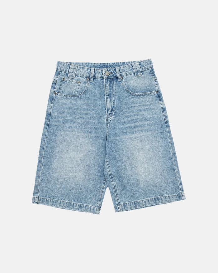 HEIGHTS V2 SHORTS LIGHT WASHED DENIM - light washed denim shorts, front view - Cold Culture