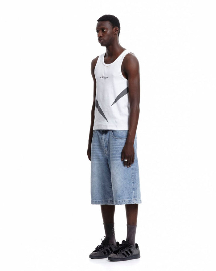 HEIGHTS V2 SHORTS LIGHT WASHED DENIM - light washed denim shorts, side view - Cold Culture