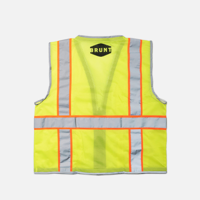 Back of BRUNT hi-visibility ansi rated safety vest