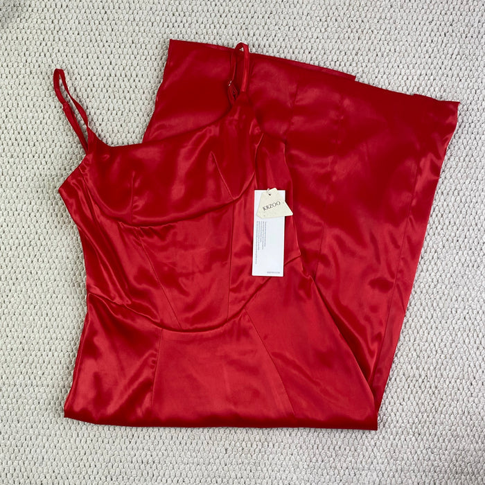 High-cut square-neck satin dress