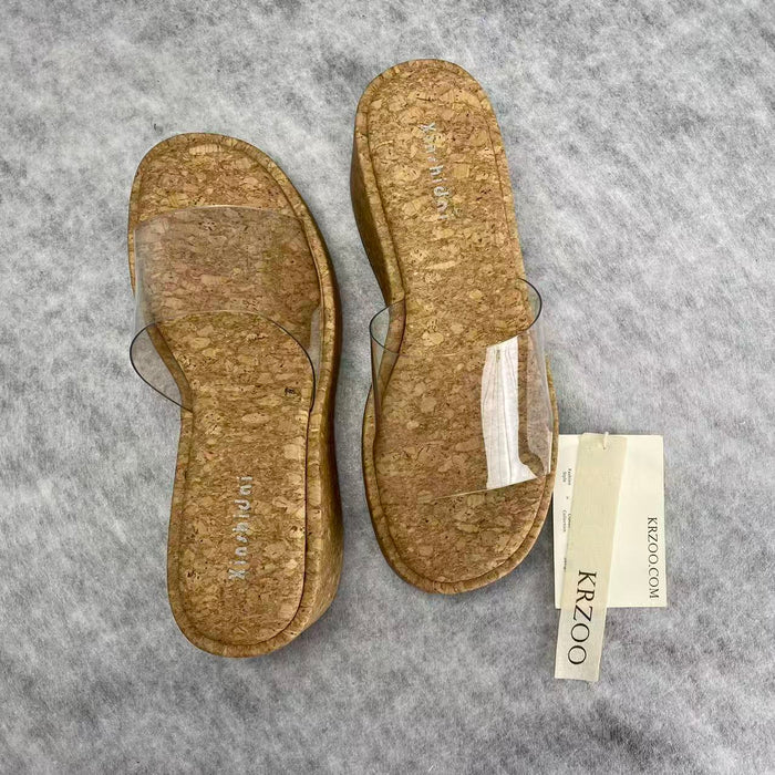 High-heeled wedge transparent flip-flops