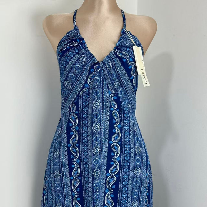 High-Waisted Printed Beach Dress
