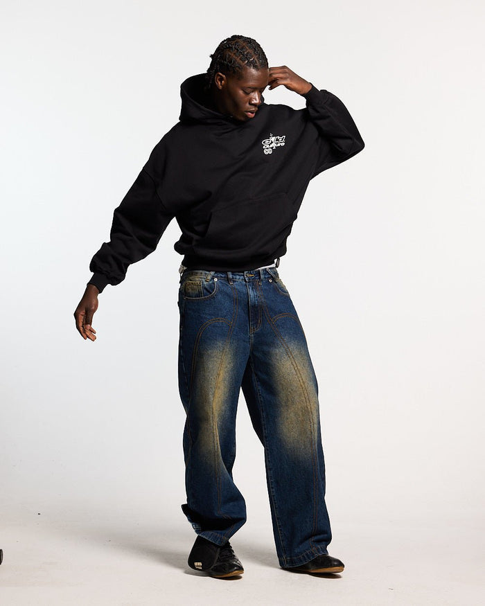I SWEAR ITS WATER HOODIE BLACK - black graphic print hoodie, front view on male model - Cold Culture #man
