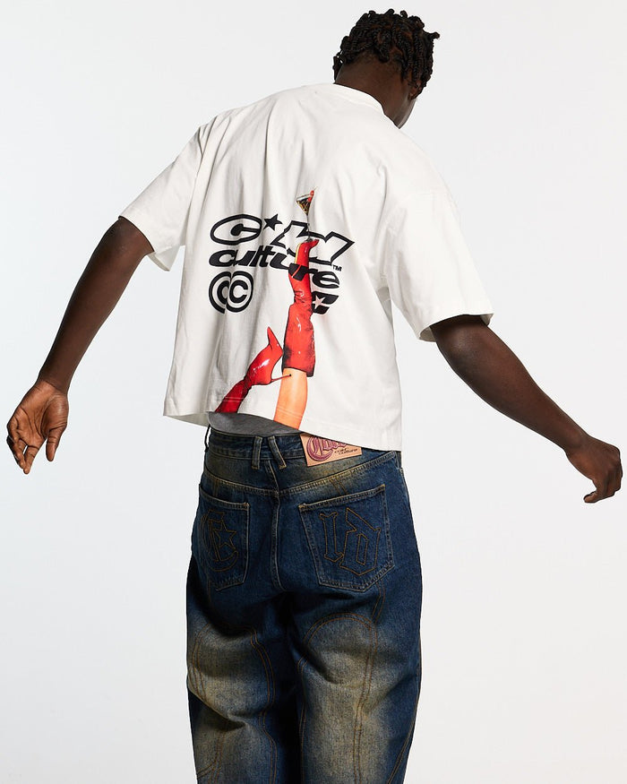 I SWEAR ITS WATER TEE WHITE - white graphic print tee, back view on male model - Cold Culture #man