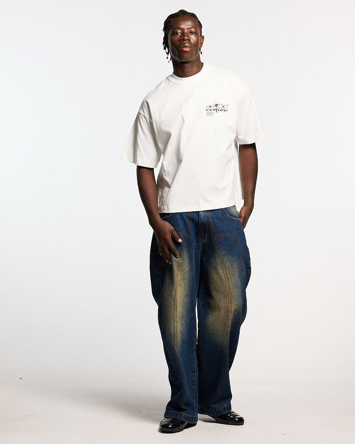 I SWEAR ITS WATER TEE WHITE - white graphic print tee, front view on male model - Cold Culture #man