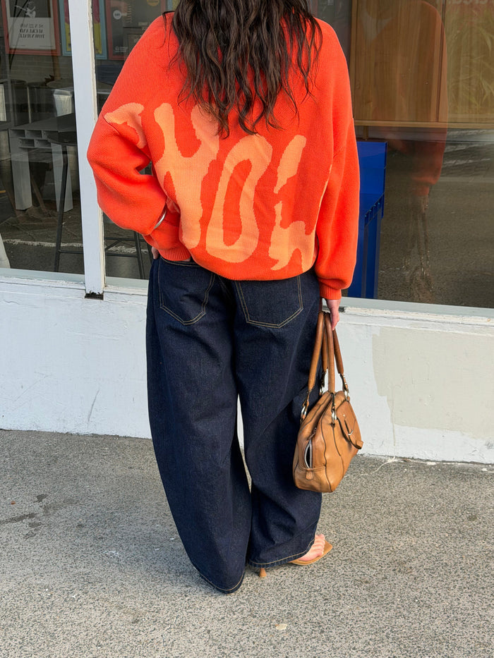 Jacquard Knit Cardigan | Orange