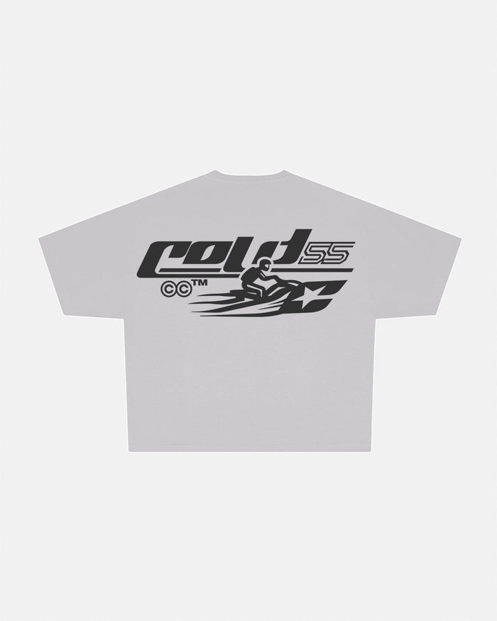 JET SKI TEE LIGHT GREY - light grey graphic print tee, back view - Cold Culture