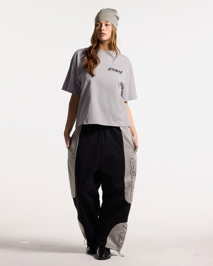 JET SKI TEE LIGHT GREY - light grey graphic print tee, front view on female model - Cold Culture #woman