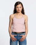KANGAROO TANK TOP BABY PINK - baby pink halter tank top, front view on female model - Cold Culture #woman
