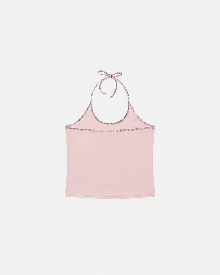 KANGAROO TANK TOP BABY PINK - baby pink halter tank top, back view - Cold Culture
