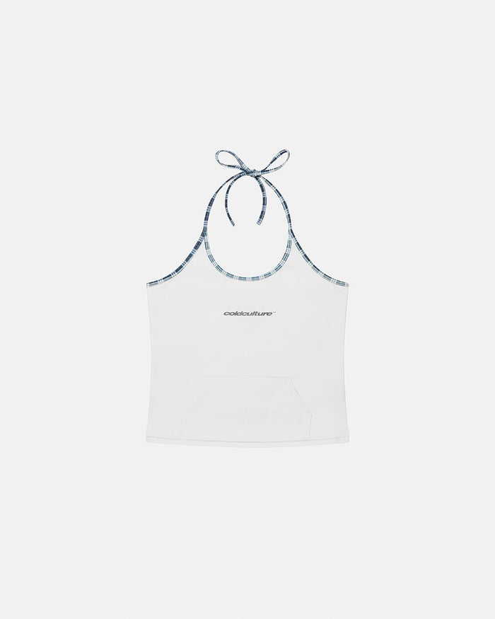 KANGAROO TANK TOP GREY - light grey halter tank top, front view - Cold Culture