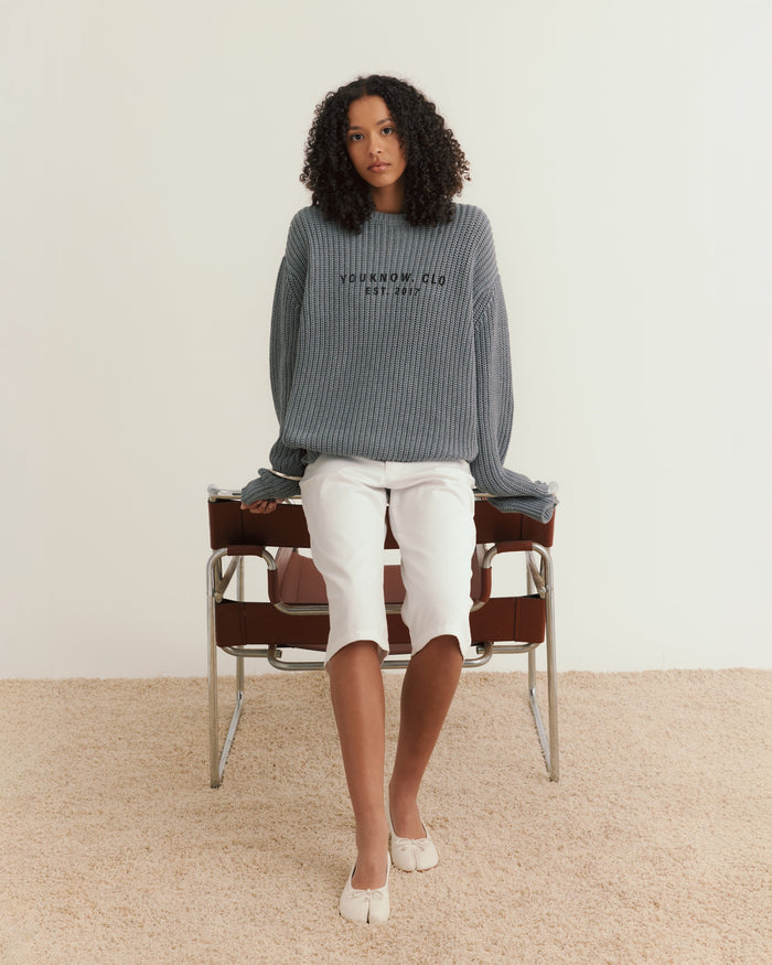 Knit Chunky Crew Sweater | Grey