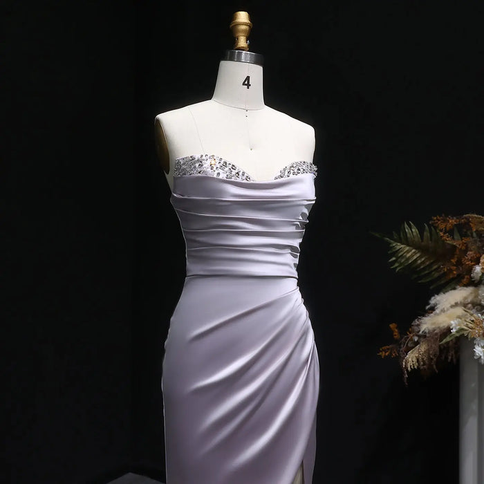 Lavender Sweetheart Long Satin Prom Dress SH631 Sheer Fairy