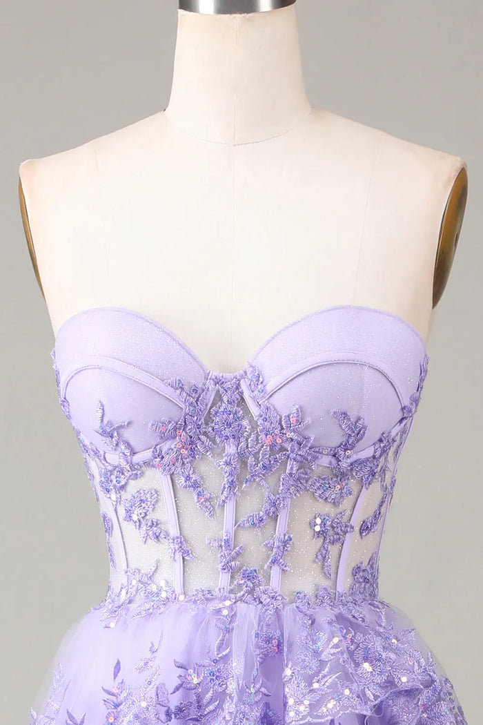 Lavender Tulle Strapless Sweetheart Ball Gown Lilac Prom Dress SH499 Sheer Fairy
