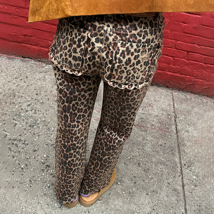 Leopard Lucia Scallop Detail Jeans featuring scalloped back pockets and bold leopard print on soft denim.