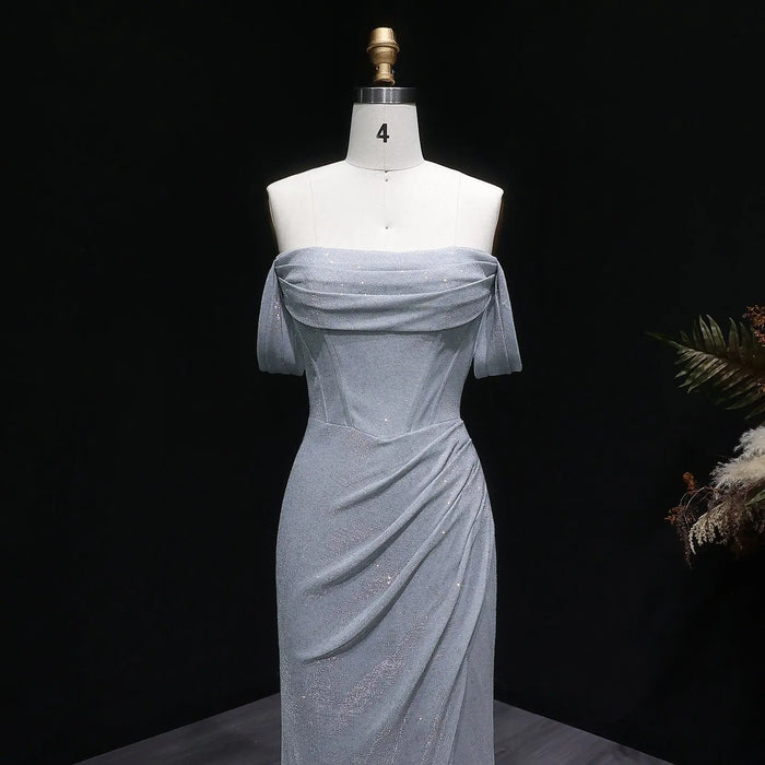 Light Blue Off The Shoulder Mermaid Prom Dress SH627 Sheer Fairy