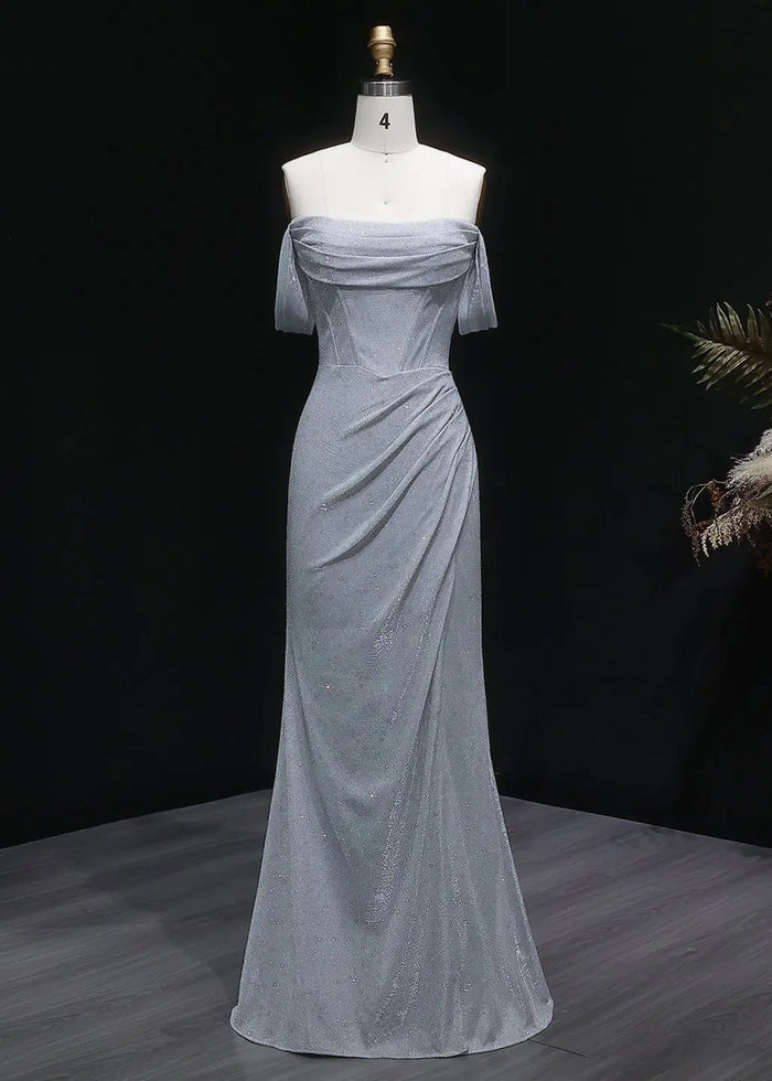 Light Blue Off The Shoulder Mermaid Prom Dress SH627 Sheer Fairy