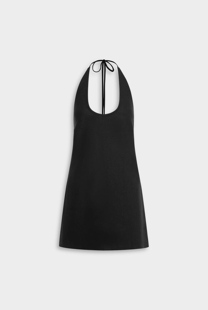 Venroy Linen Halter Mini Dress - Black