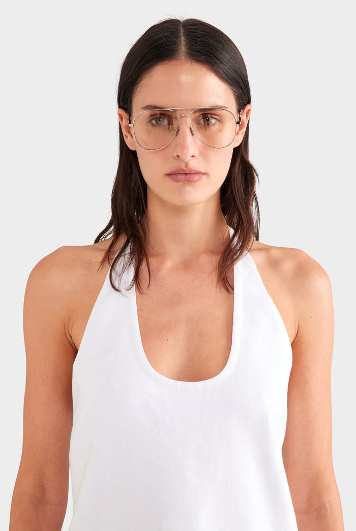 Linen Halter Mini Dress - White