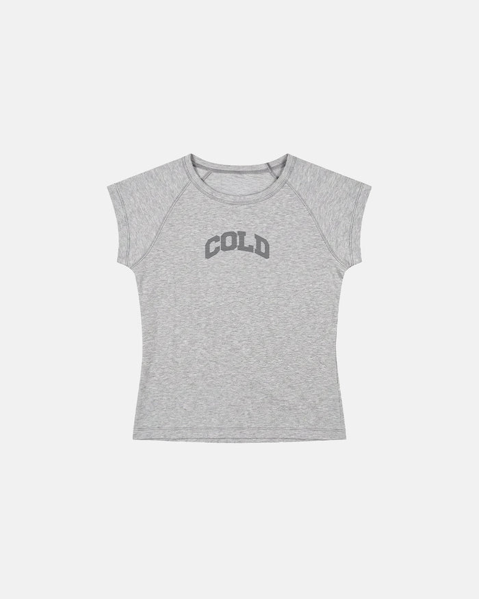 LITTLE BABY TEE HEATHER GREY - heather grey graphic baby tee, front view - Cold Culture