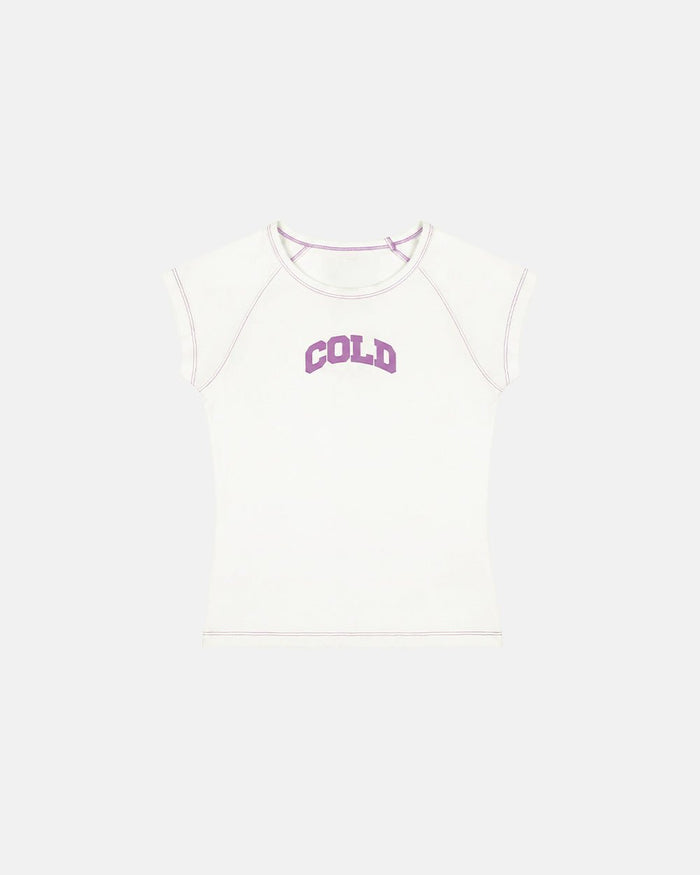 LITTLE BABY TEE WHITE - off-white graphic baby tee, front view - Cold Culture