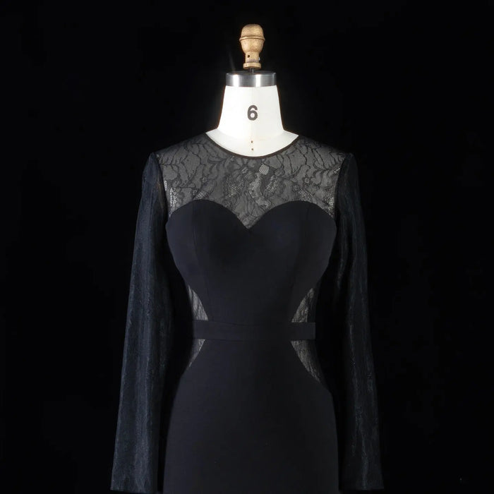 Long Sleeve Sexy Mermaid Sheer Lace Black Prom Dress with Split Side SH096 Sheer Fairy