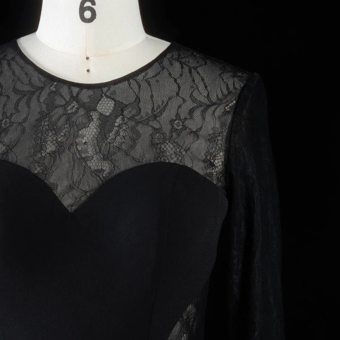 Long Sleeve Sexy Mermaid Sheer Lace Black Prom Dress with Split Side SH096 Sheer Fairy